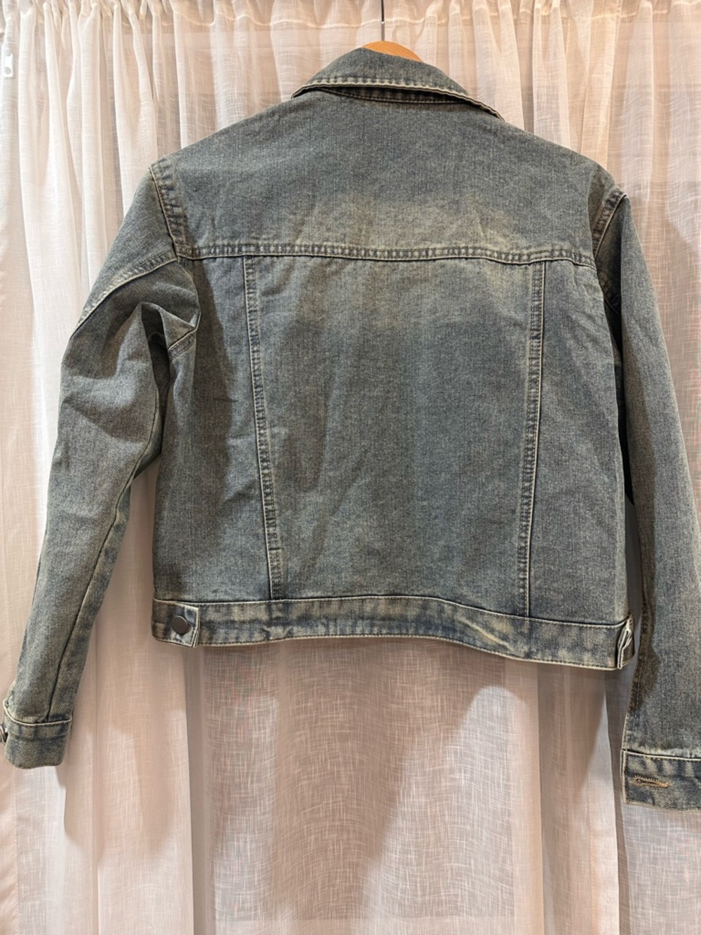 Vintage Wash Cropped Denim Jacket with Distressed Details , size M or L - Picture 2 of 3